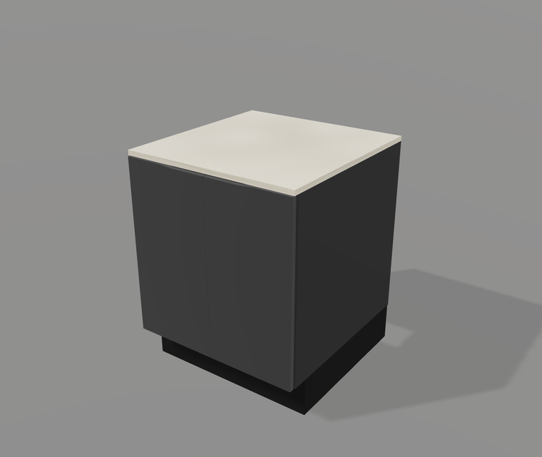 Forge Outdoor Corner Cabinet FO-C715, 715mm by 715mm, in Forge Black with cream sintered stone top on a recessed plinth
