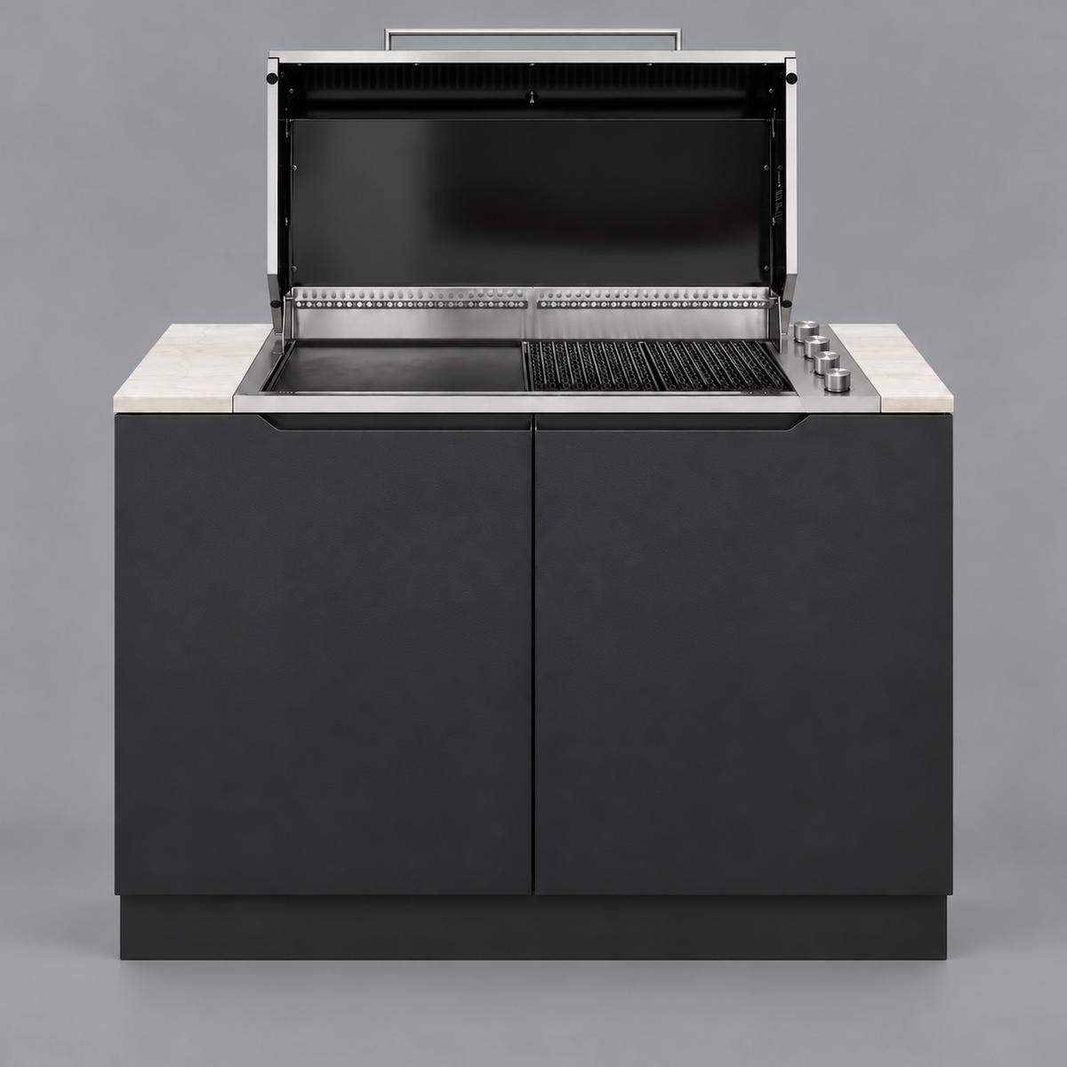 Forge Artusi ABBQ2MB cabinet with wider spaced control knobs and front setback, illustrative render