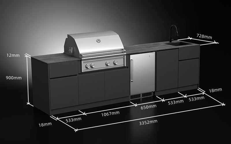 Compact Series 3.35m | BBQ 95cm+Sink+Fridge+Bin
