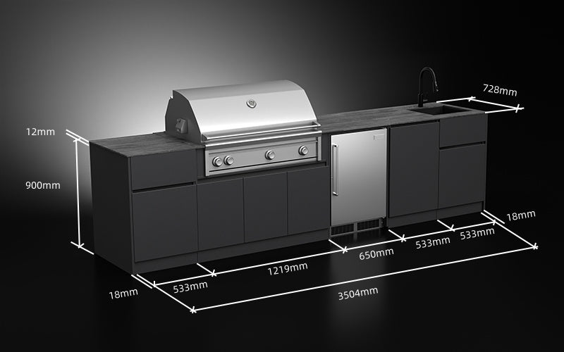 Compact Series 3.5m | BBQ 120cm+Sink+Fridge+Bin