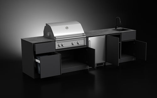 Forge Outdoor Compact 3.35m straight-run aluminium outdoor kitchen with fridge bay in alternative colour