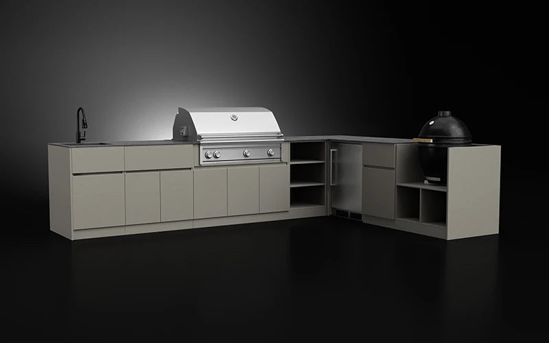 Forge Outdoor Host 3.8m by 2.7m L-shape aluminium outdoor kitchen with kamado - layout view
