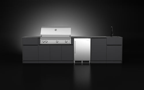Forge Outdoor Compact 3.5m straight-run aluminium outdoor kitchen with 120cm BBQ, sink and fridge bay