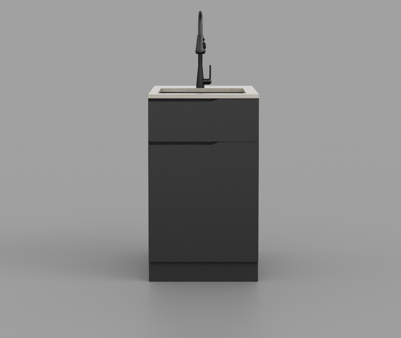 Forge Outdoor Sink Cabinet FO-SK633, 633mm, stainless bowl undermounted in cream sintered stone with black gooseneck pull-down mixer
